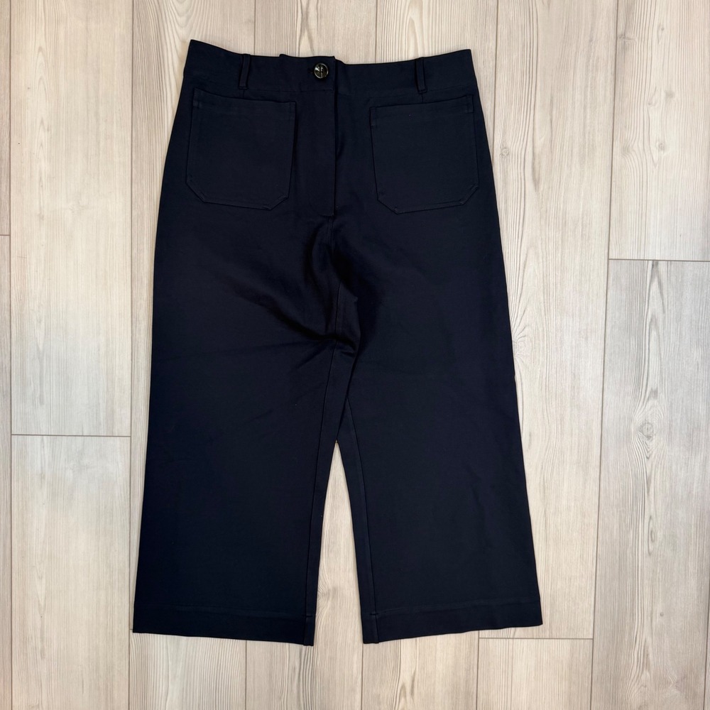 NWT Quince Ultra-Stretch Ponte Cropped Wide Leg Pull On Pants Navy Blue 16